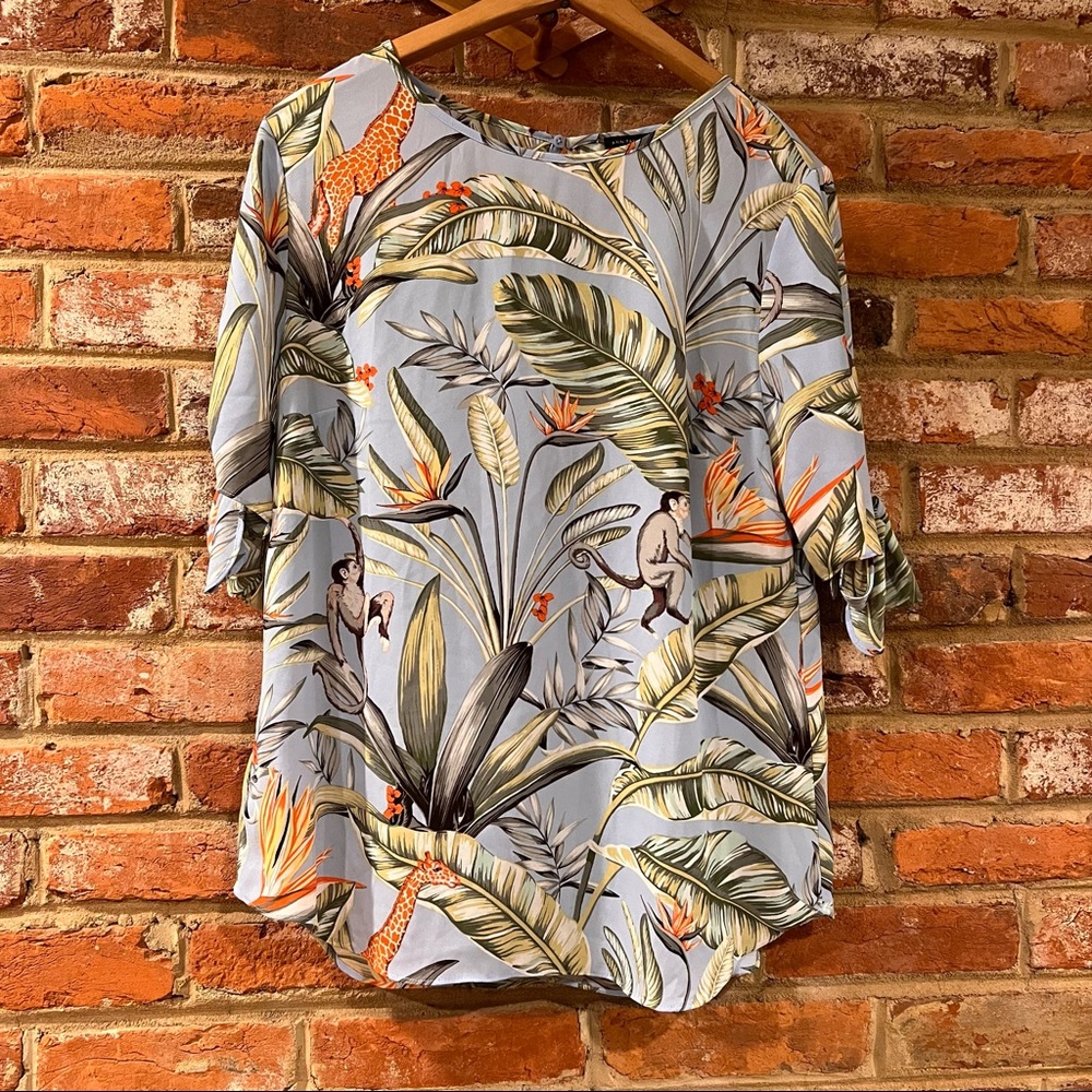 Ann Taylor Tropical Print Blouse - Blue and Green